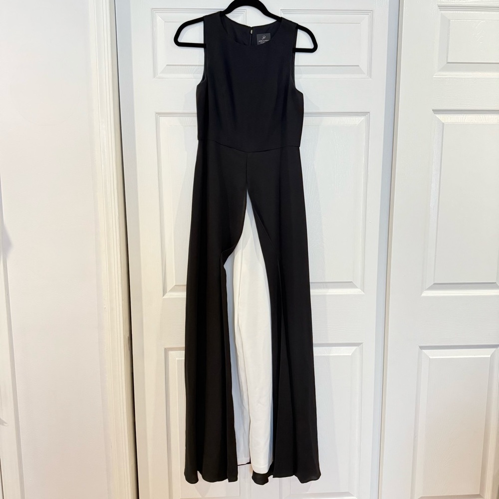 Adrianna Papell Black and White Half Skirt Jumpsuit